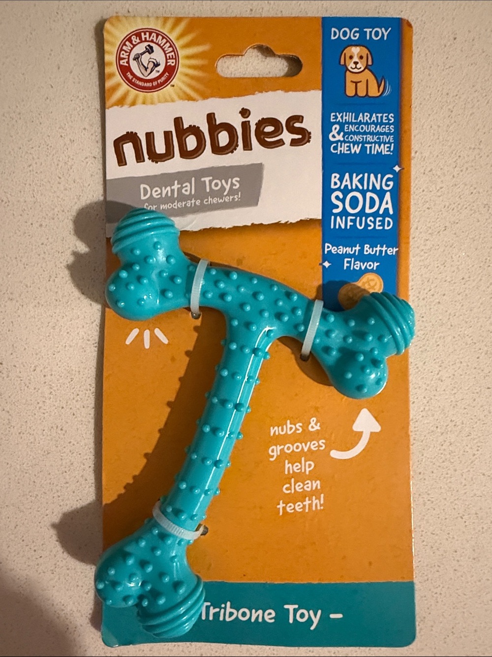 Arm & Hammer Nubbies Teal Dental Dog Toy - Peanut Butter Scented